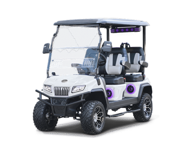 Evolution D5 Maverick 4 Plus golf cart in mineral white
