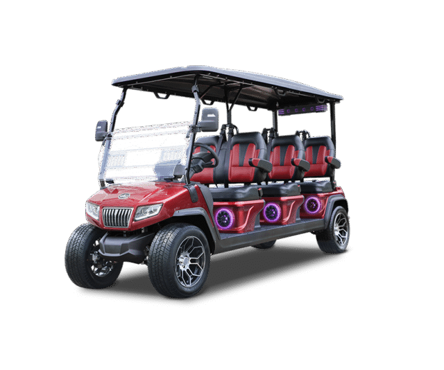Evolution D5 Ranger 6 Plus golf cart in flamenco red